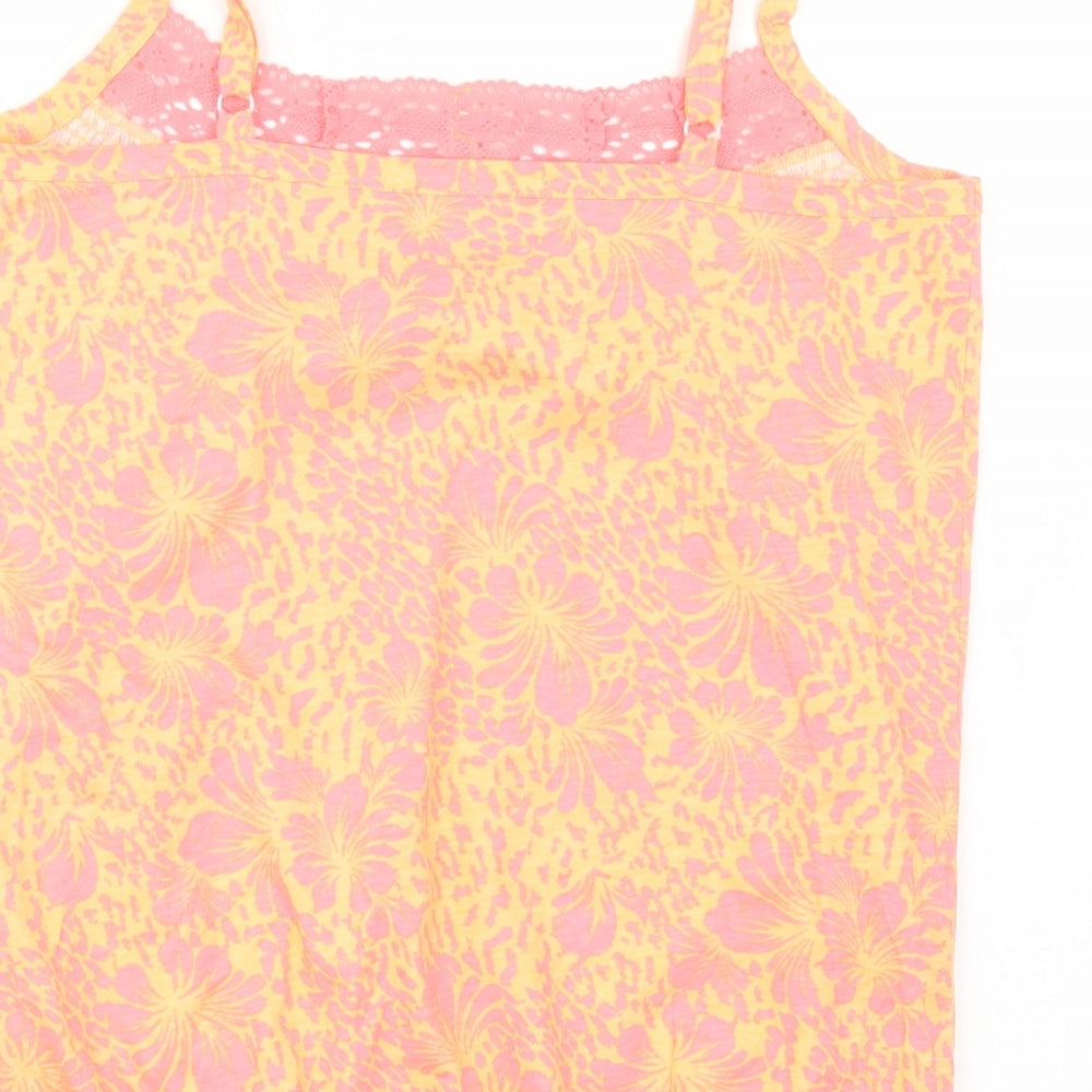 BHS Womens Orange Floral Cotton Camisole Blouse Size 12 Square Neck - Lace Detail