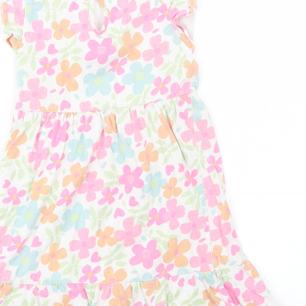 Dunnes Stores Baby Multicoloured Floral Cotton Fit & Flare Size 18-24 Months Crew Neck Button