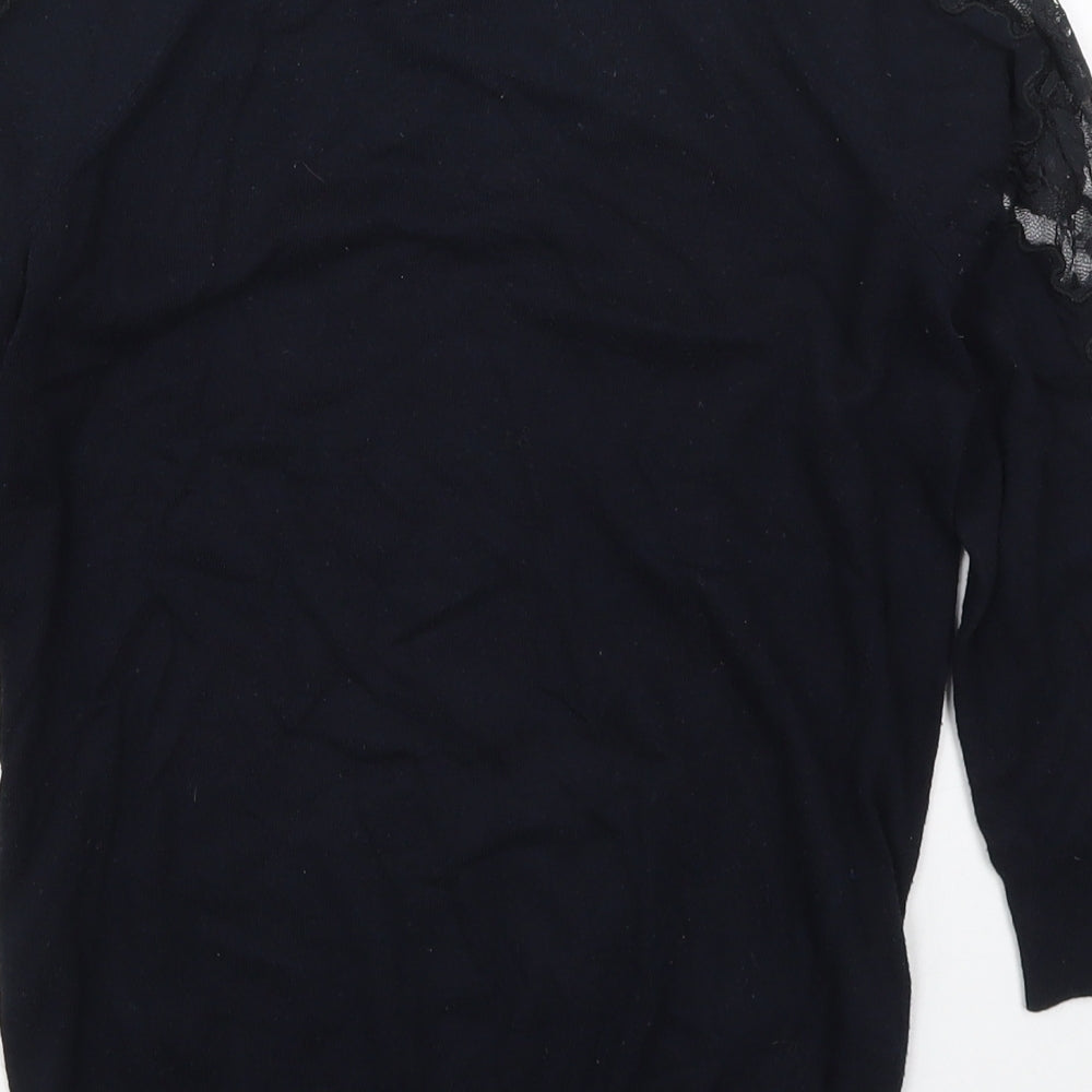 Warehouse Womens Blue Crew Neck Viscose Pullover Jumper Size 8
