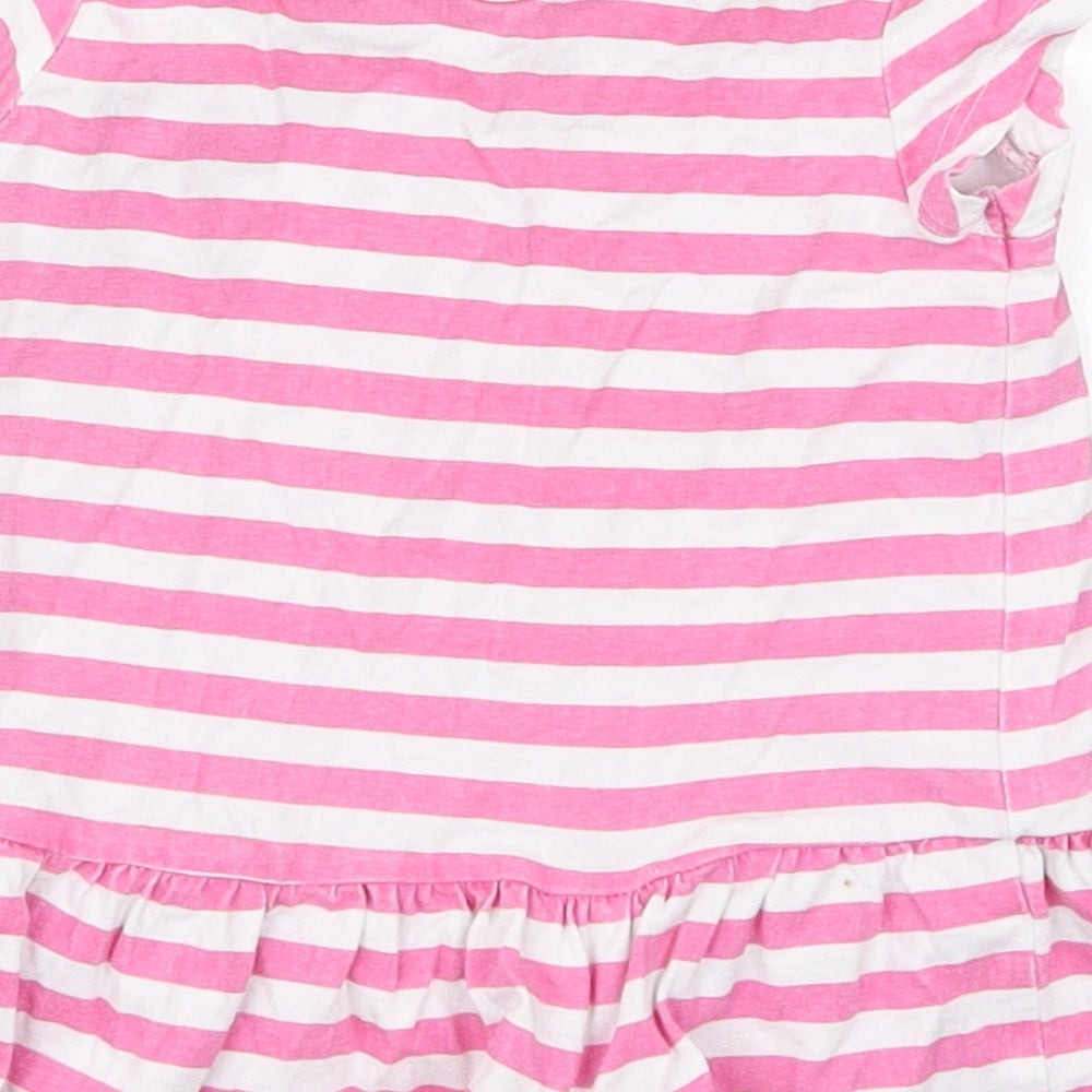 Matalan Girls Pink Striped Cotton Skater Dress Size 9-12 Months Crew Neck Pullover