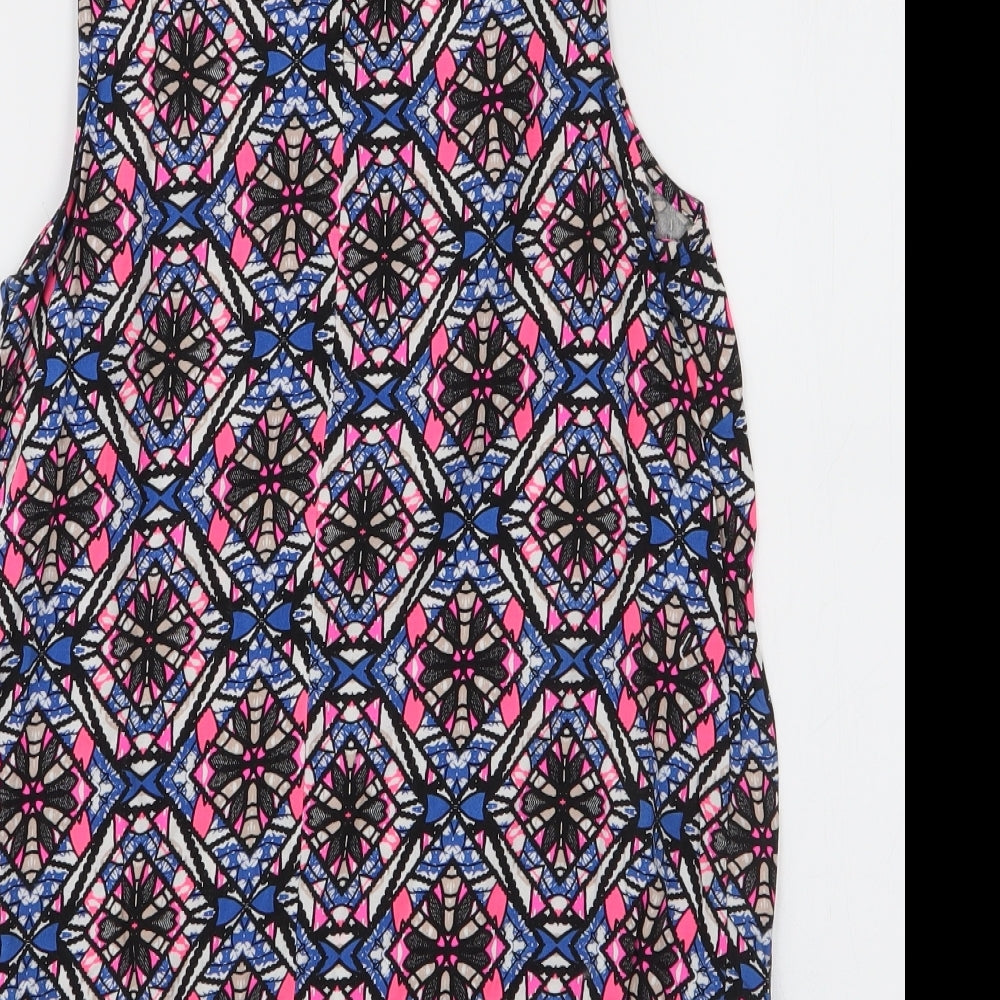 New Look Womens Multicoloured Geometric Viscose Basic Blouse Size 8 Round Neck