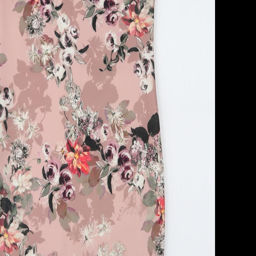 Boohoo Womens Pink Floral Polyester Pencil Dress Size M Off the Shoulder Pullover