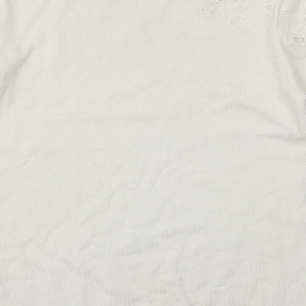 Oasis Womens Ivory Round Neck Cotton Pullover Jumper Size S