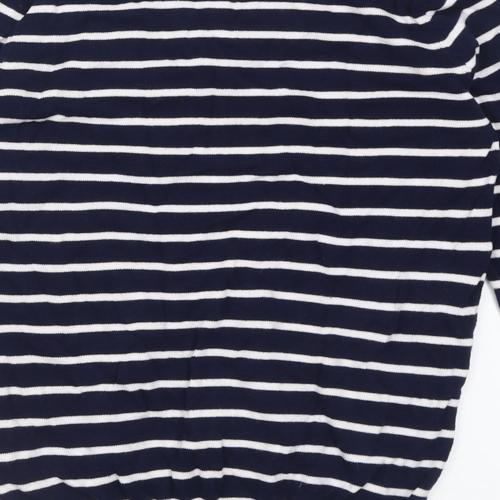 Bonmarché Womens Blue Collared Striped Cotton Pullover Jumper Size 8