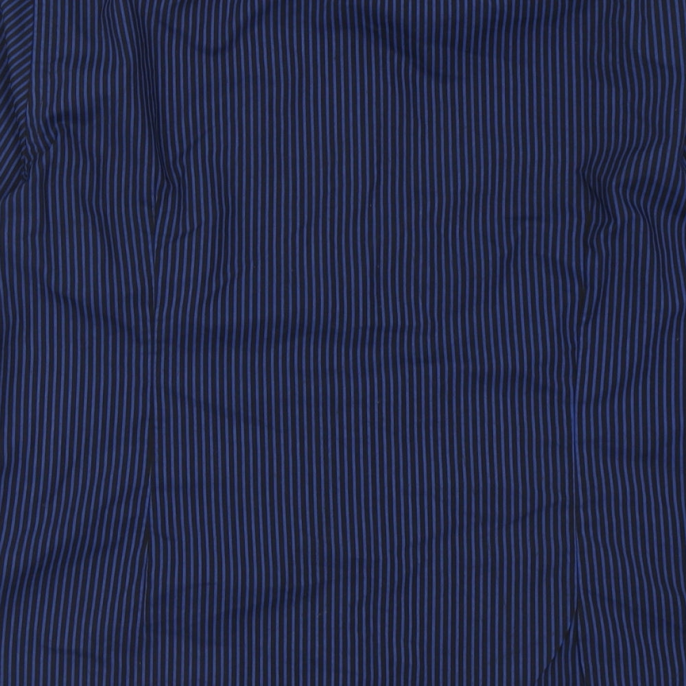 River Island Mens Blue Striped Polyester Button-Up Size L Collared Button