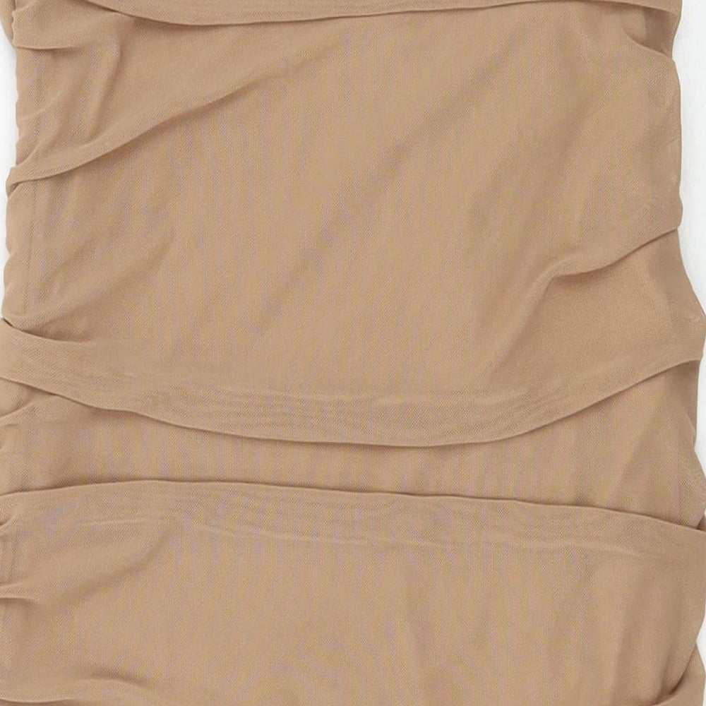 Pink vanilla Womens Beige Polyester Mini Size 10 Off the Shoulder Tie