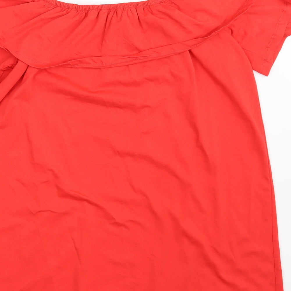 New Look Womens Red 100% Cotton Basic Blouse Size 12 Off the Shoulder