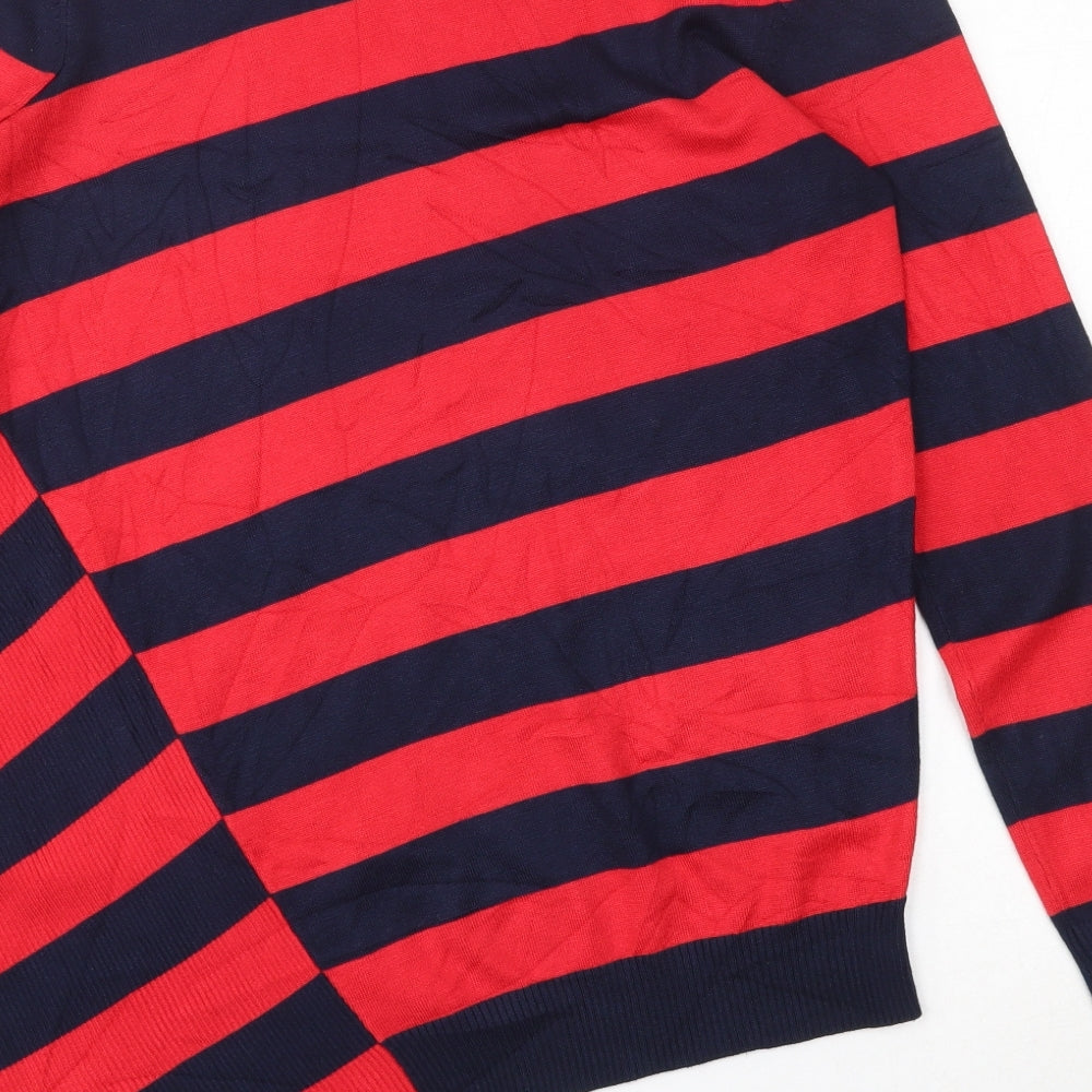 Retrology Womens Red Round Neck Striped Rayon Pullover Jumper Size S