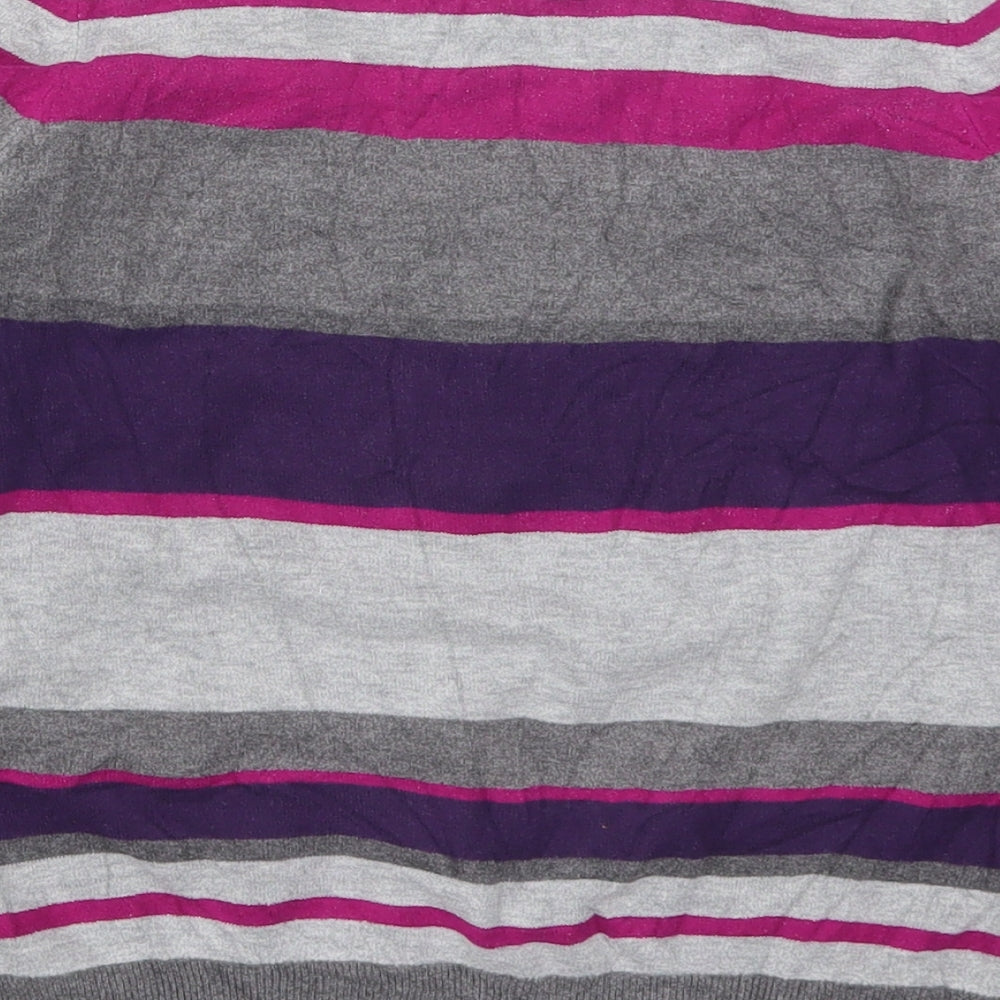 Marks and Spencer Womens Purple Round Neck Striped Viscose Pullover Jumper Size 8