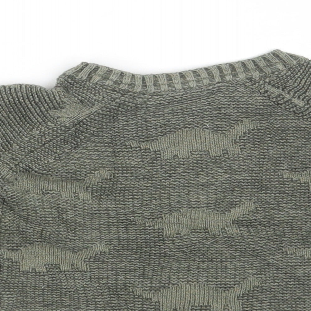 George Boys Green 100% Cotton Pullover Jumper Size 3-6 Months Button - Dinosaurs
