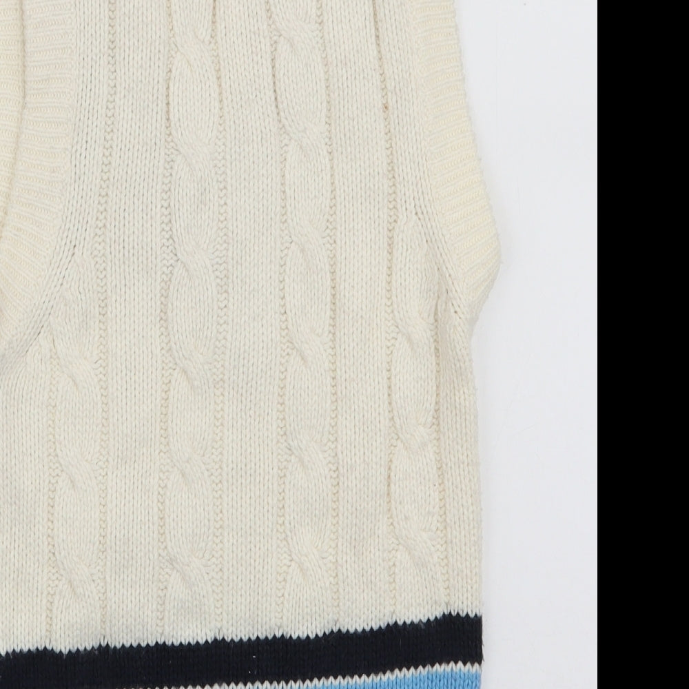 GM Womens White V-Neck Striped Acrylic Pullover Jumper Size S