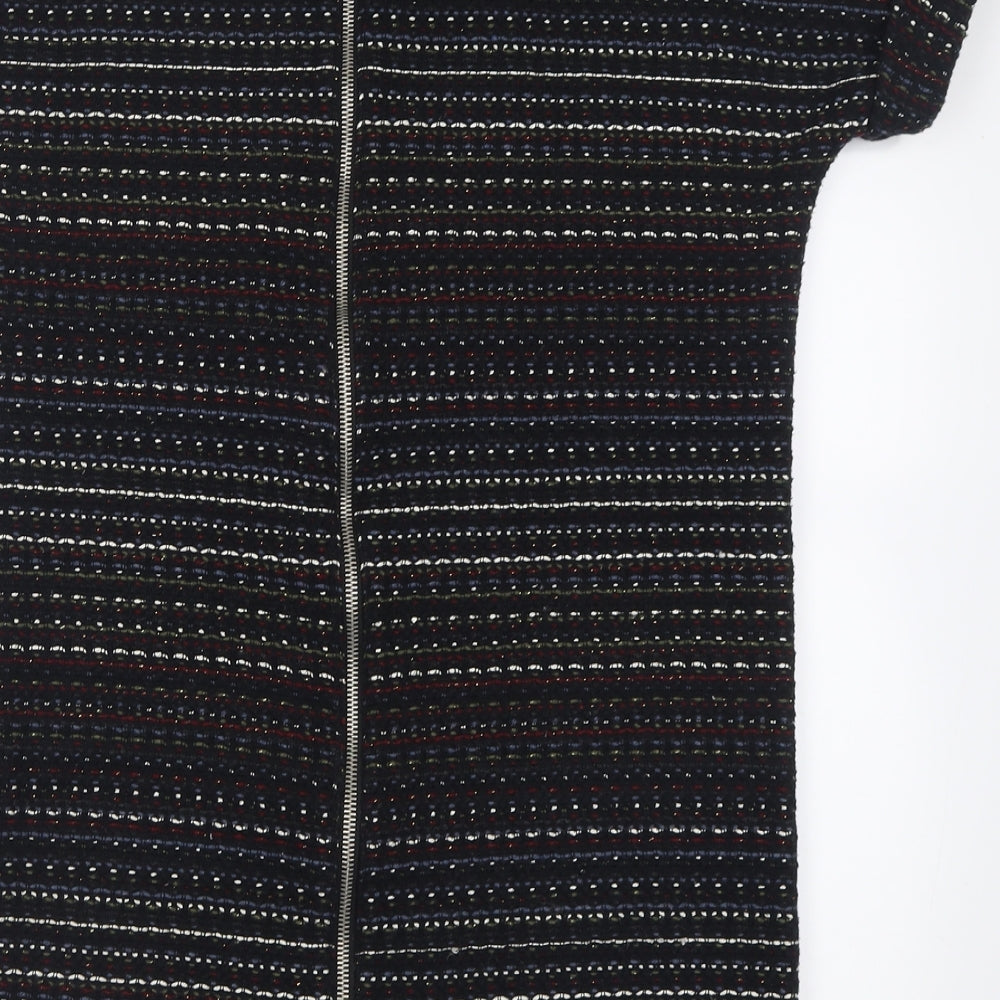 Zara Womens Multicoloured Geometric Cotton T-Shirt Dress Size XS Crew Neck Zip