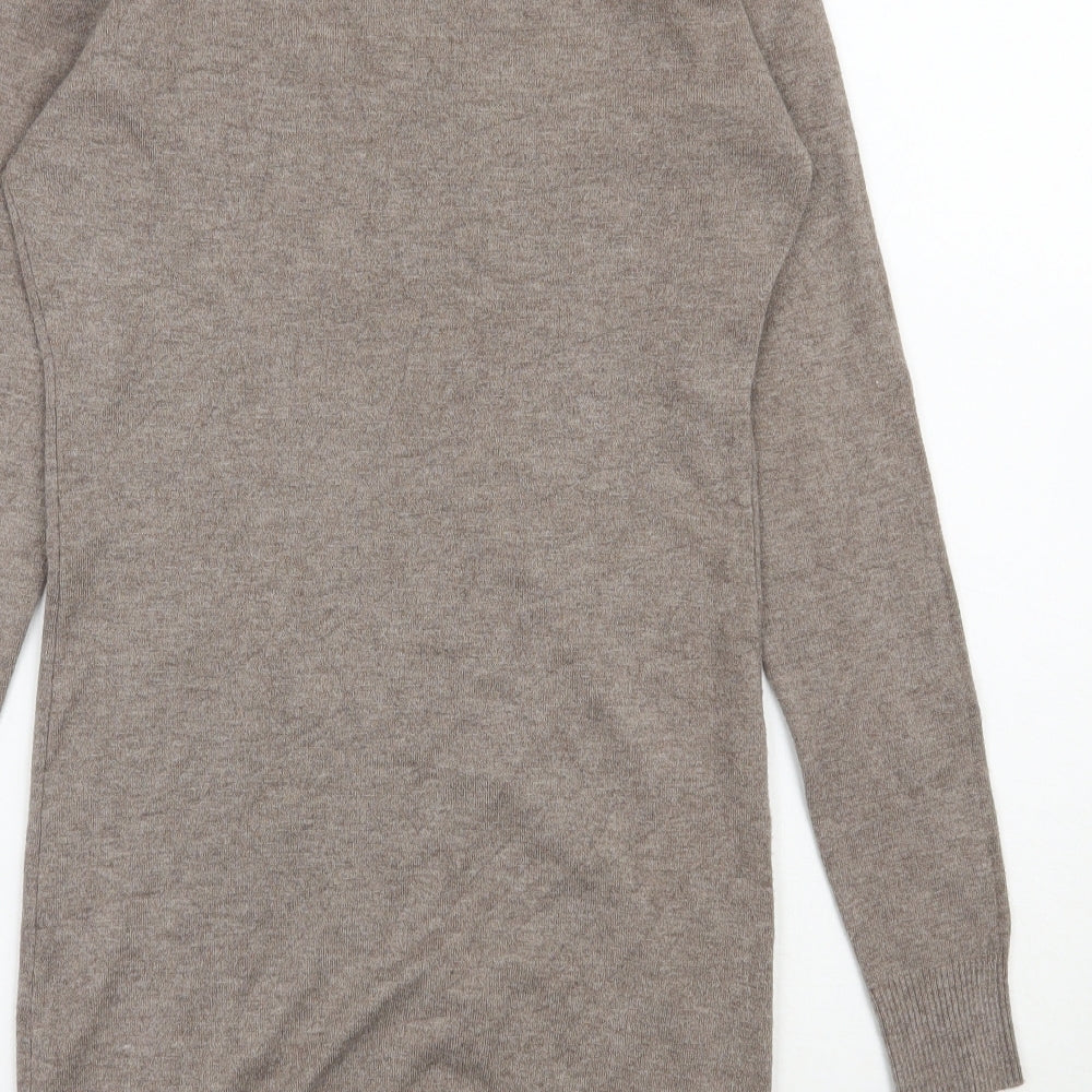 Beauty Womens Brown V-Neck Viscose Pullover Jumper Size S
