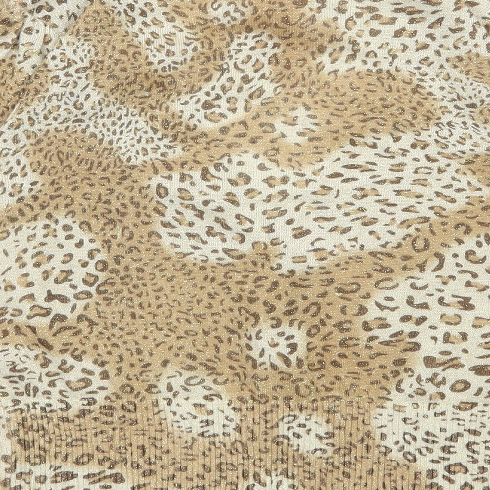 Evie Womens Beige V-Neck Animal Print Viscose Cardigan Jumper Size 14
