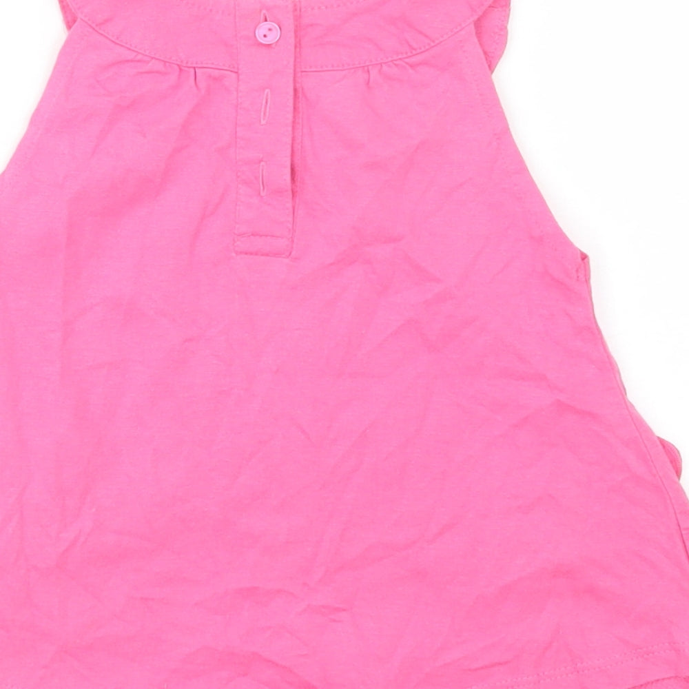 Dunnes Stores Baby Pink Cotton Tunic Tank Size 6-9 Months Crew Neck Button