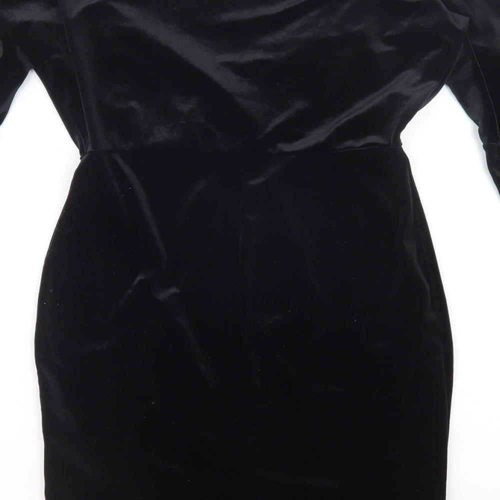 Boohoo Womens Black Polyester Bodycon Size 6 V-Neck Pullover