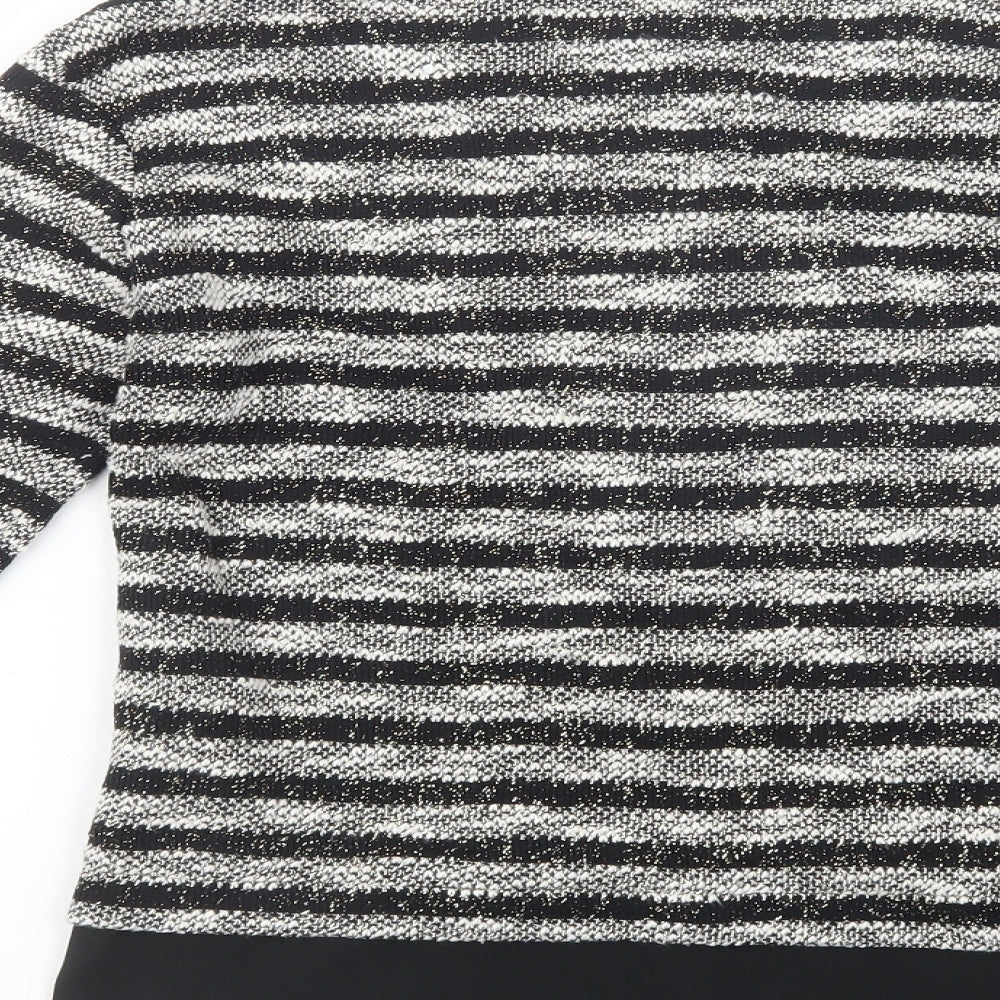 Oasis Womens Black Crew Neck Striped Acrylic Pullover Jumper Size XS