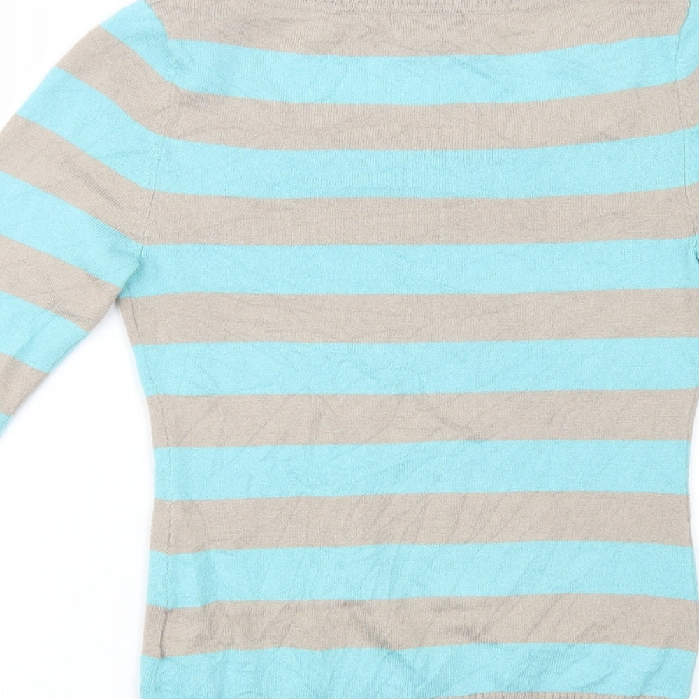 H&M Womens Blue Scoop Neck Striped Acrylic Pullover Jumper Size XS