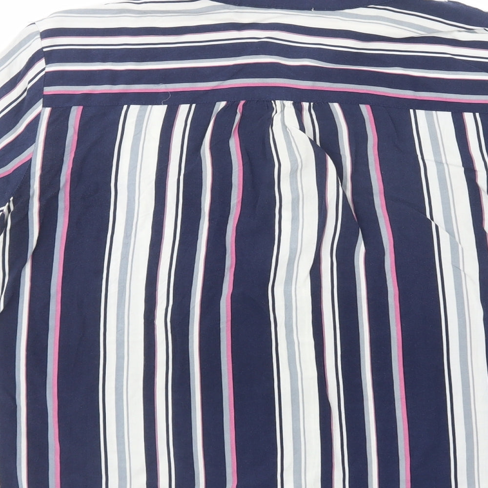 Brandtex Womens Blue Striped Viscose Basic Button-Up Size 12 Collared