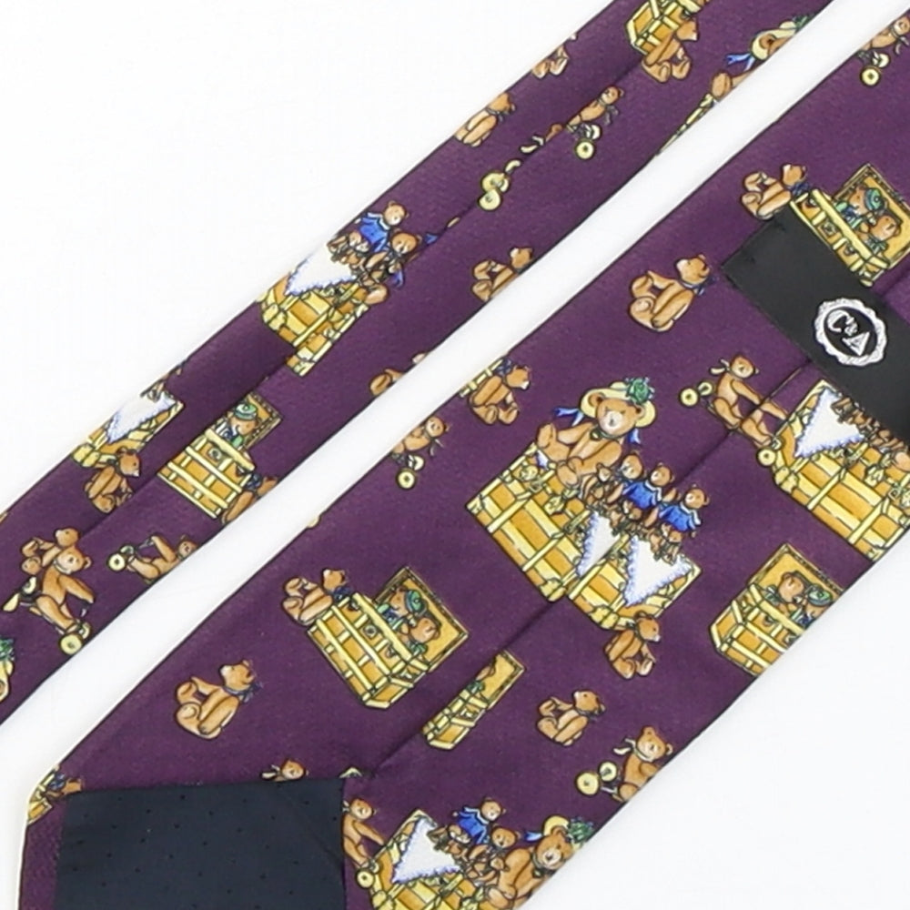C&A Mens Purple Geometric Silk Pointed Tie One Size - TEDDY BEARS