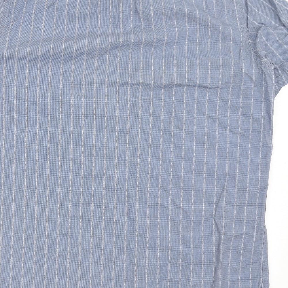 Marc Anthony Mens Blue Striped Cotton Button-Up Size XL Collared Button