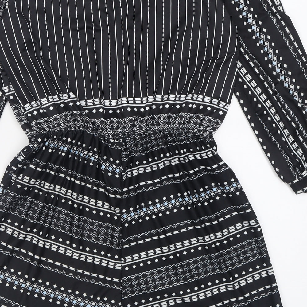 Preworn Womens Black Geometric Polyester Playsuit One-Piece Size L Tie