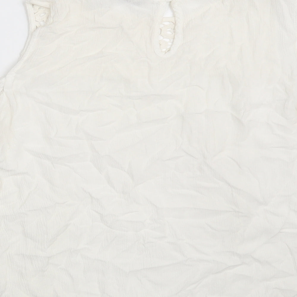 TU Womens White Floral Viscose Basic Blouse Size 14 Round Neck