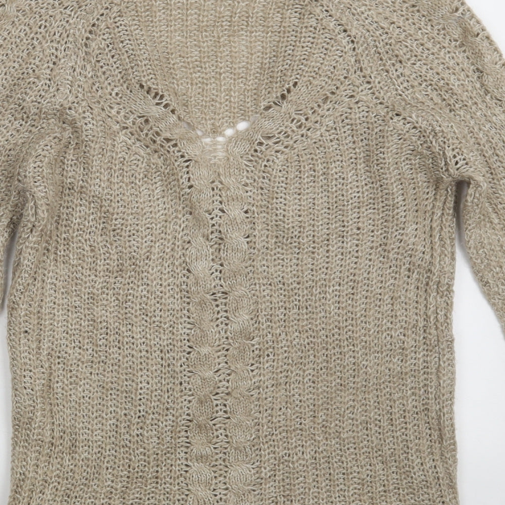 Krisp Womens Beige V-Neck Acrylic Cardigan Jumper Size 8