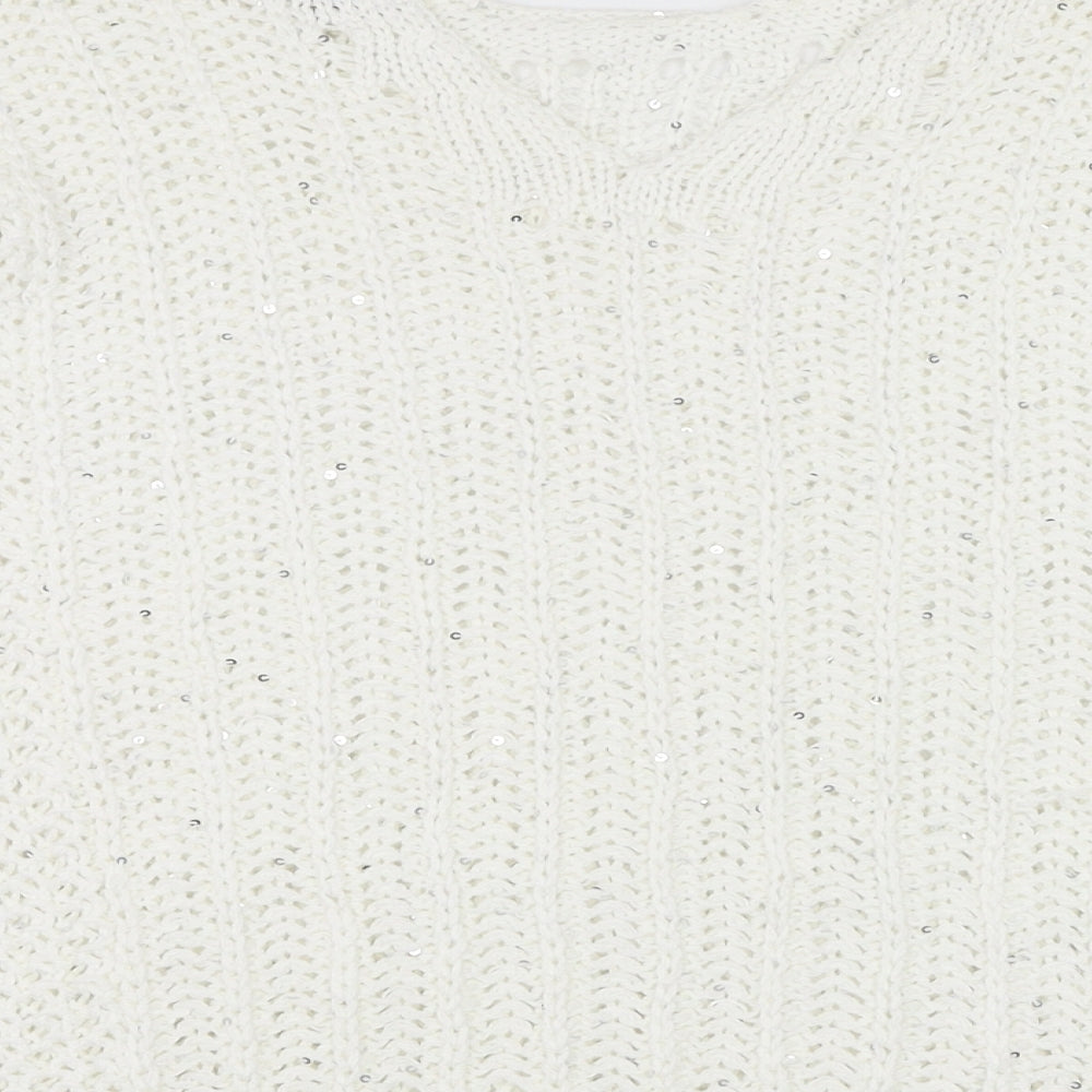 NEXT Womens White Round Neck Acrylic Pullover Jumper Size M
