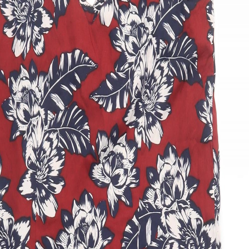 New Look Womens Red Floral Polyester Shift Size 8 V-Neck Pullover