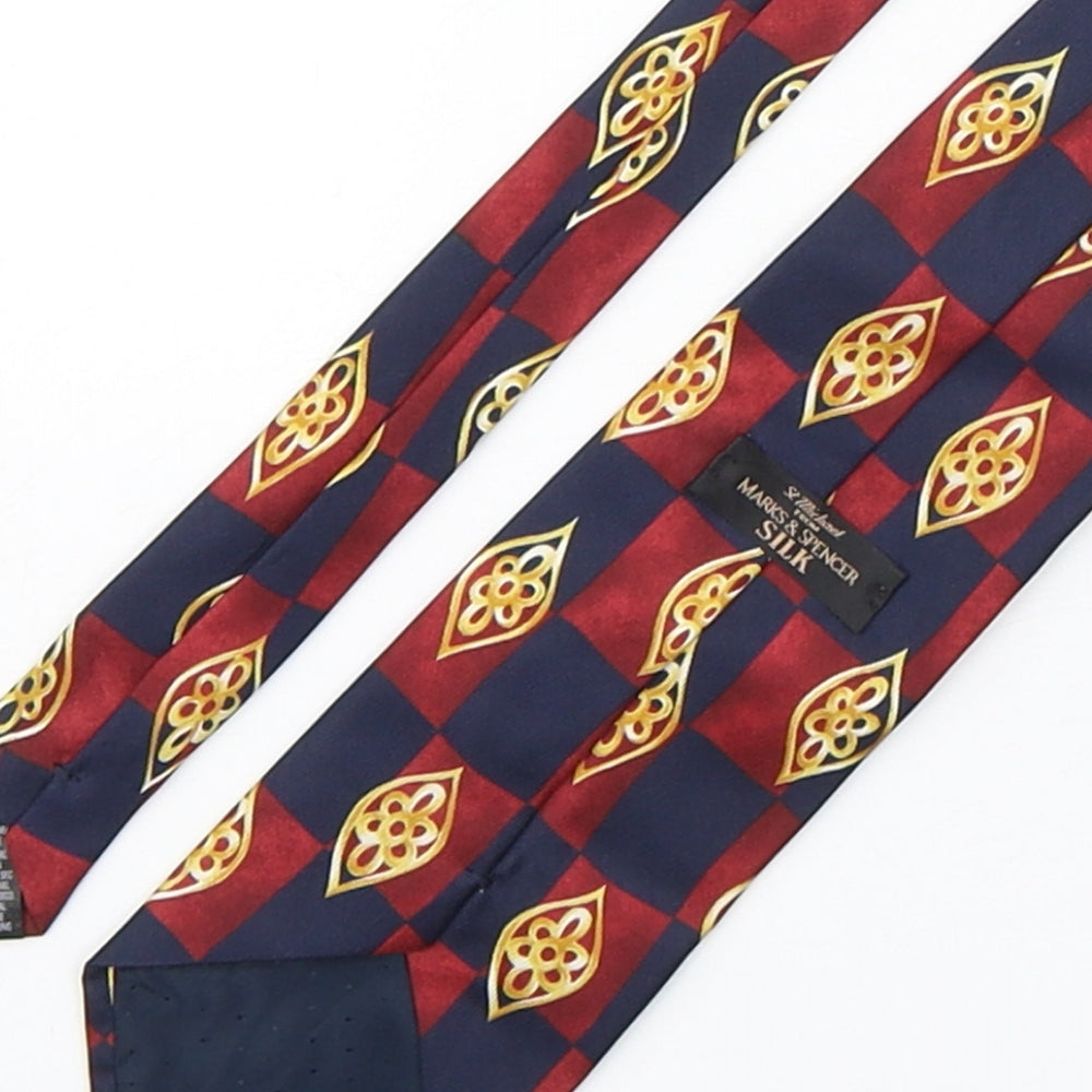 Marks & Spencer Mens Multicoloured Plaids & Checks Silk Pointed Tie One Size