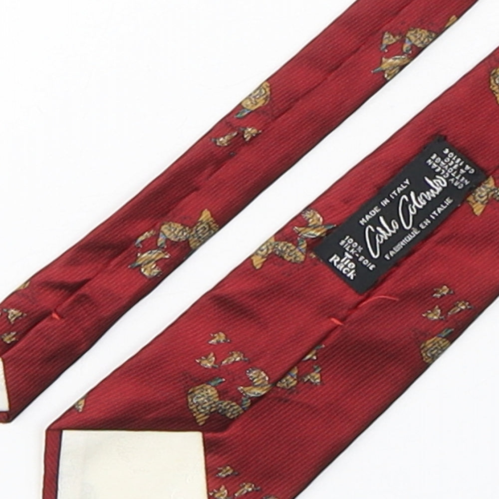 Carlo Colombo Mens Red Striped Polyester Pointed Tie One Size