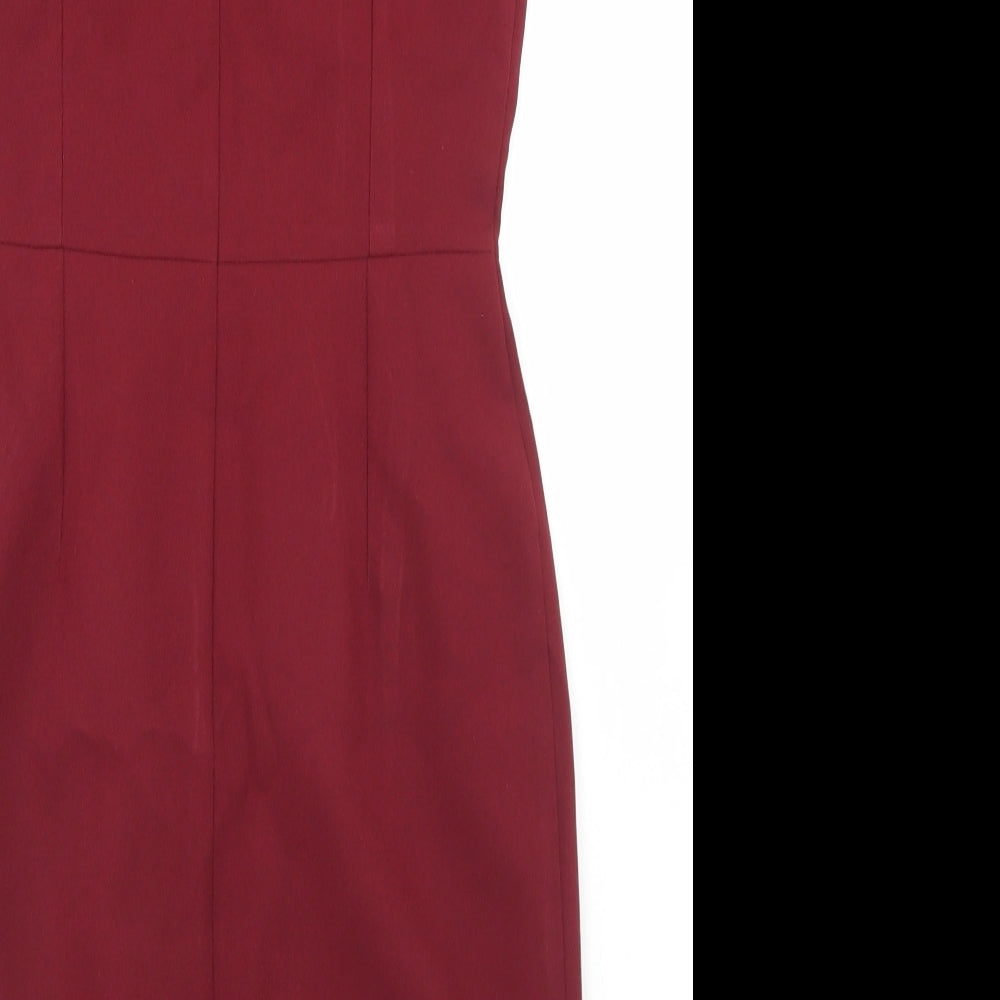 ASOS Womens Red Polyester Pencil Dress Size 10 Round Neck Zip