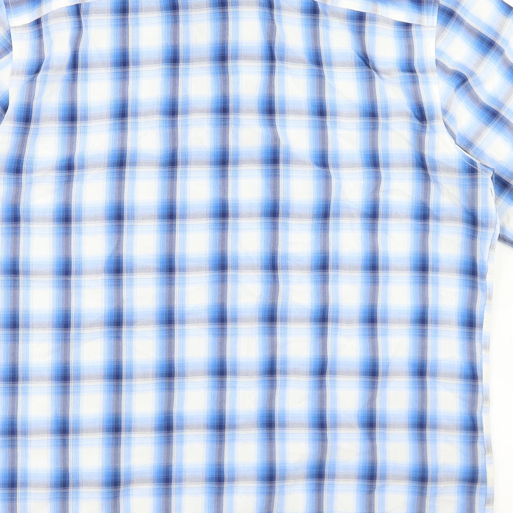 Marks & Spencer Mens Blue Plaid Modal Button-Up Size M Collared Button