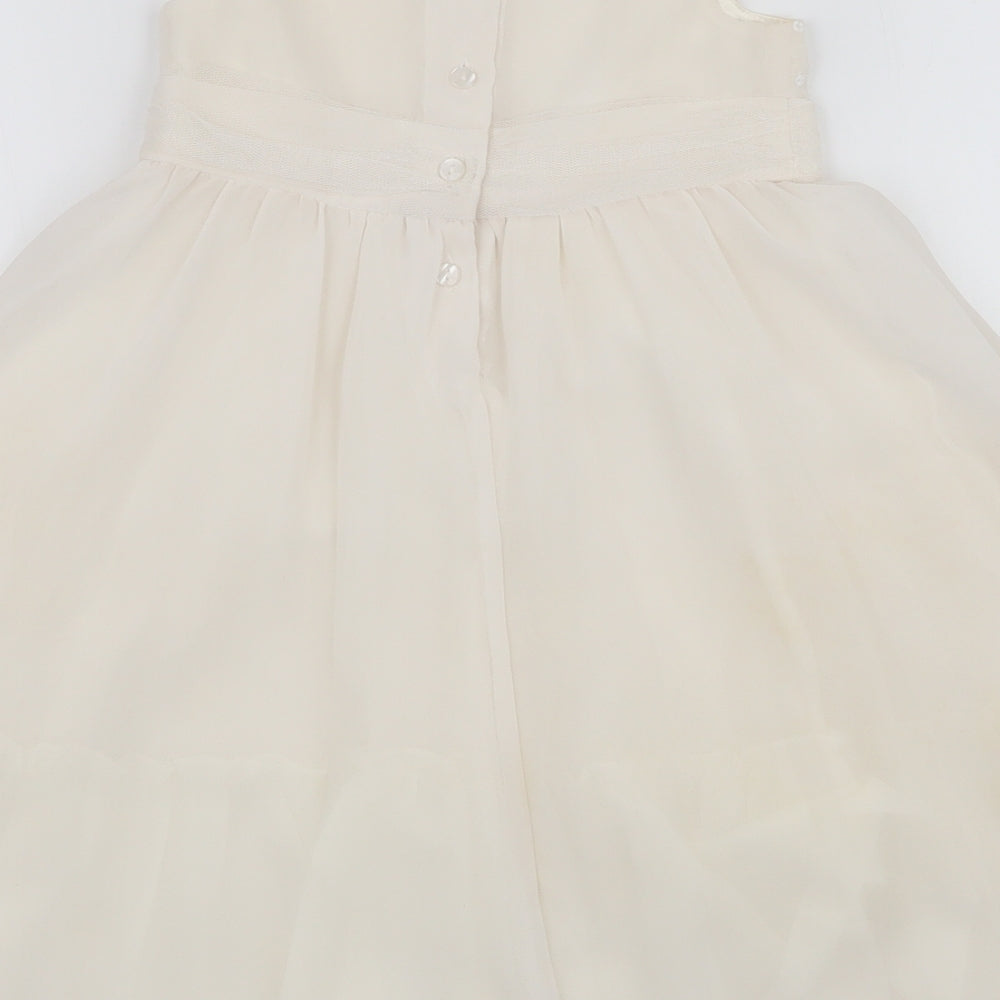 Marks and Spencer Girls Ivory Polyester Tutu Dress Size 2-3 Years Round Neck Button