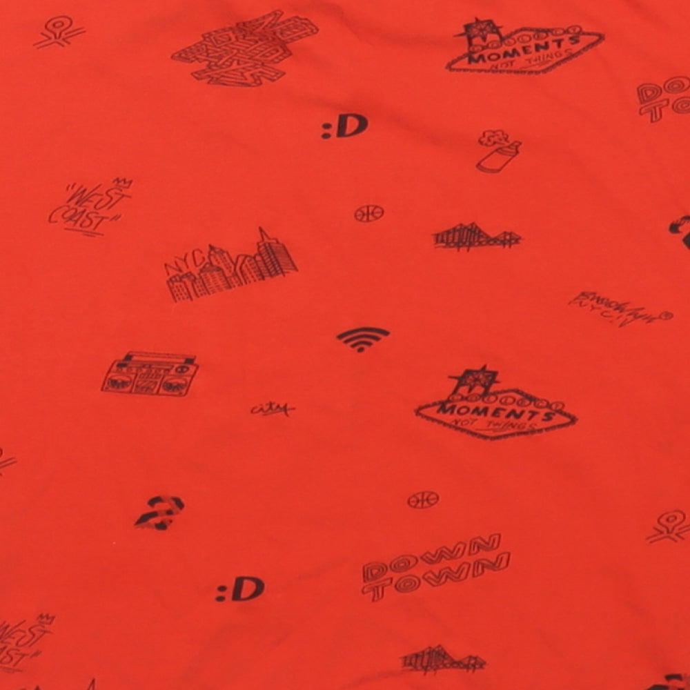 RESERVED Boys Red Geometric Cotton Basic T-Shirt Size 8 Years Crew Neck Pullover