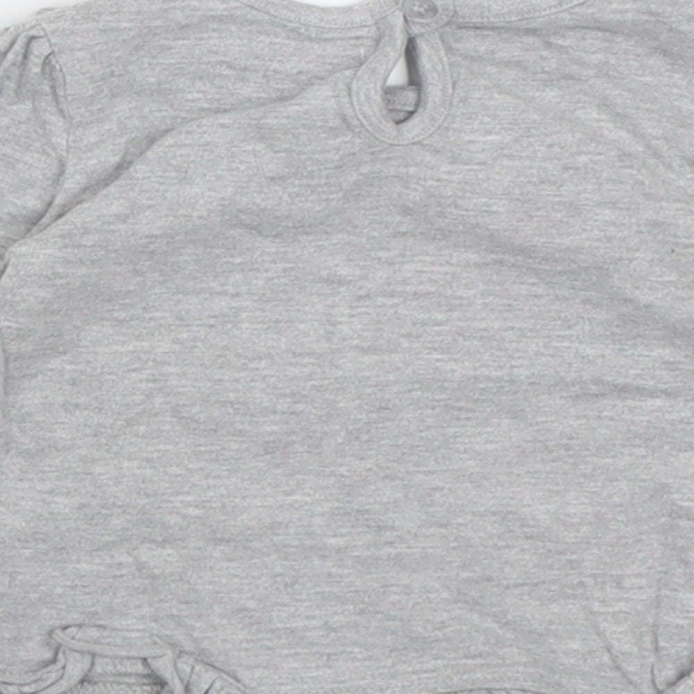 M&Co Girls Grey Cotton Basic Casual Size 6-9 Months Crew Neck Button - little lady