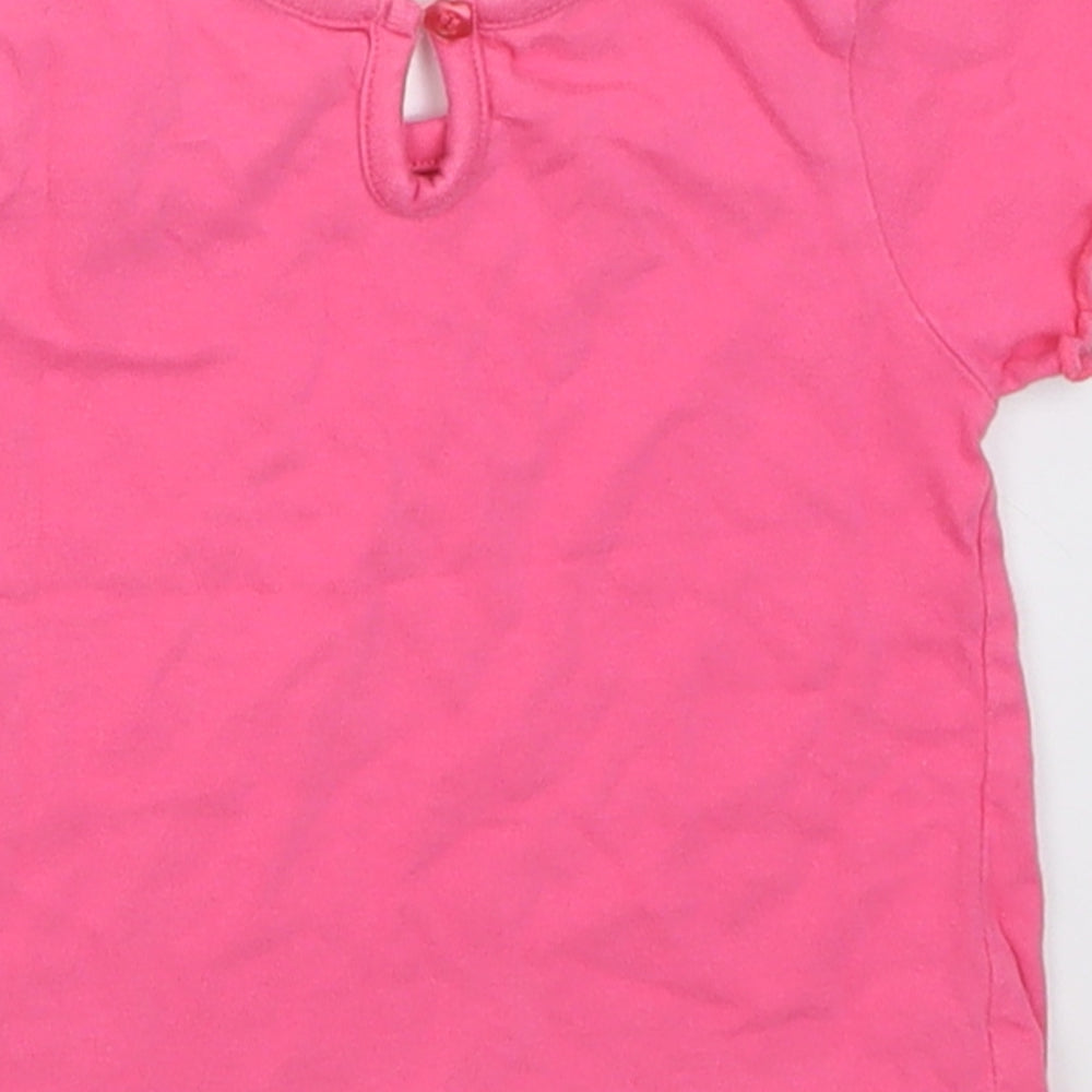 George Girls Pink Cotton Basic T-Shirt Size 6-9 Months Crew Neck Button - i love summer