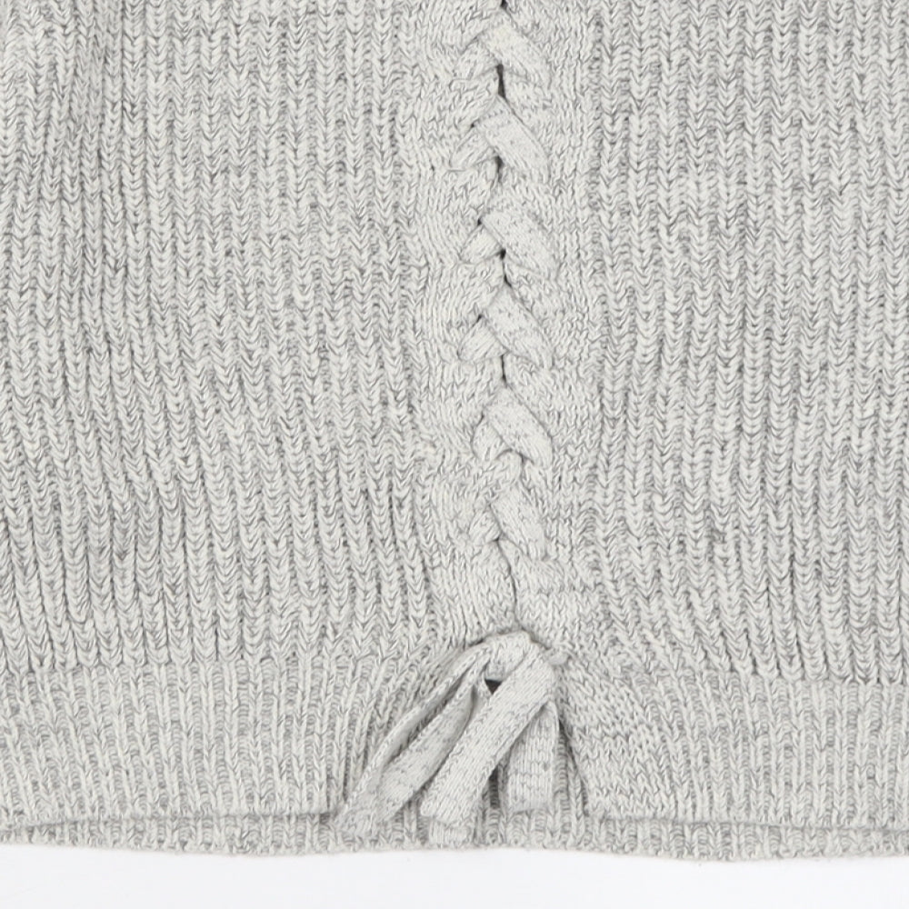 New Look Womens Grey Crew Neck Acrylic Pullover Jumper Size S - Tie at back