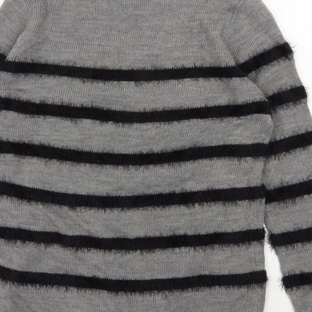 Therapy Womens Grey Roll Neck Striped Acrylic Pullover Jumper Size M