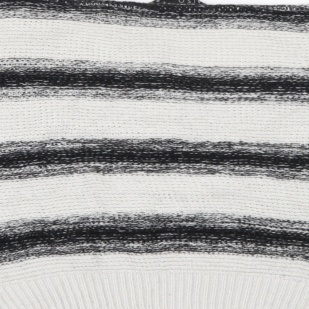 Miso Womens Ivory Scoop Neck Striped Acrylic Pullover Jumper Size 6