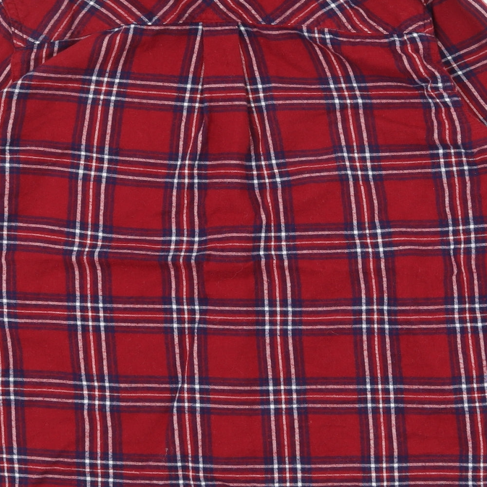 New Look Womens Red Plaid 100% Cotton Basic Button-Up Size 12 Collared
