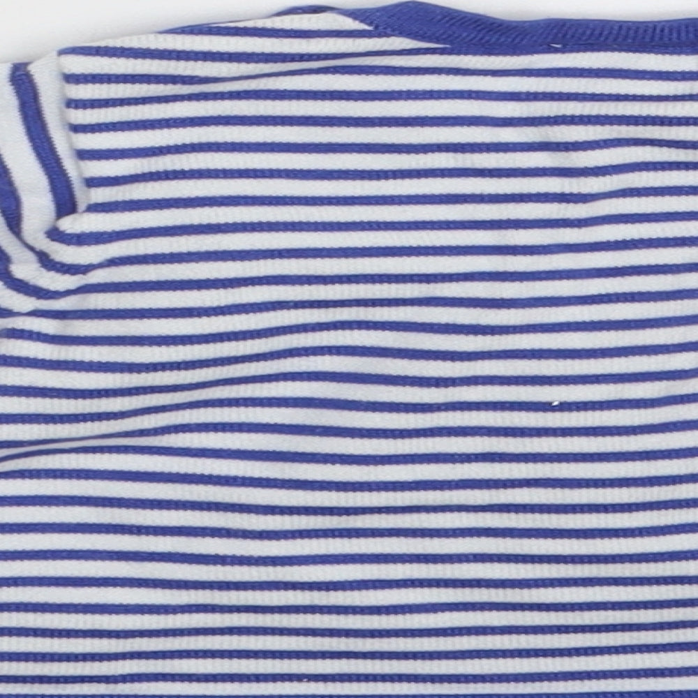 Zara Girls Blue Striped Cotton Jumper Dress Size 9-12 Months Round Neck Button