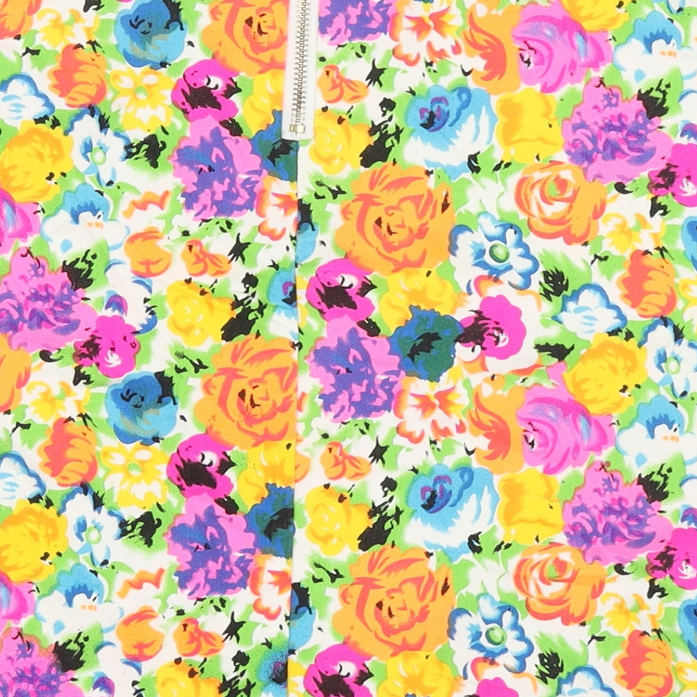 Cutie Womens Multicoloured Floral Cotton A-Line Skirt Size 10 Zip