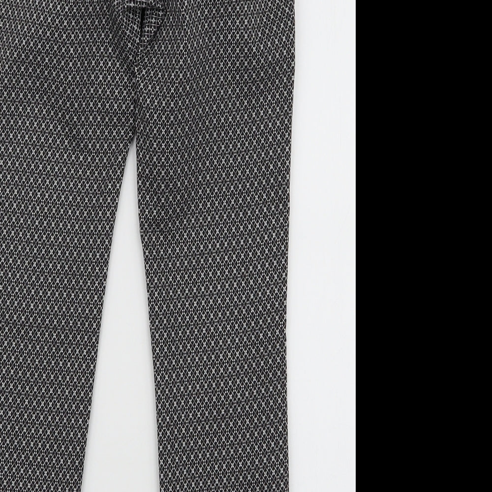 H&M Womens Black Geometric Cotton Dress Pants Trousers Size 8 L27 in Slim Zip