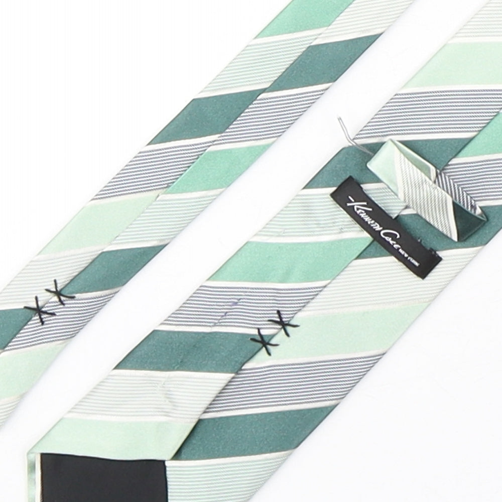 Kenneth Cole Mens Green Striped Silk Pointed Tie One Size
