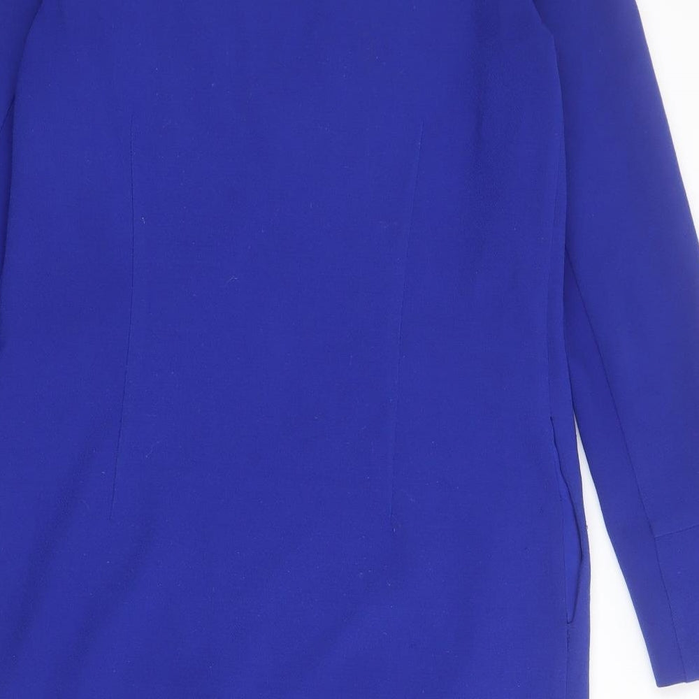 Warehouse Womens Blue Polyester Shift Size 8 Round Neck Zip