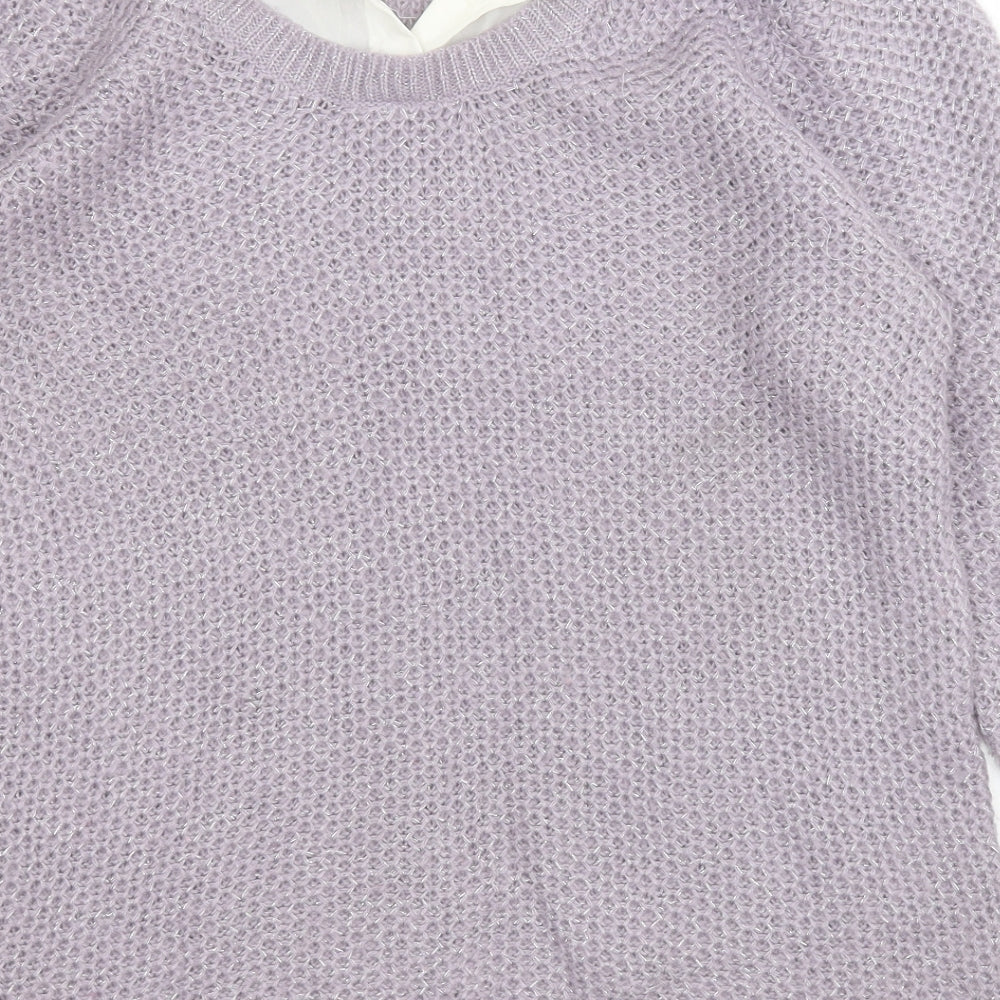 Cotton Traders Womens Purple Collared Acrylic Henley Jumper Size 14