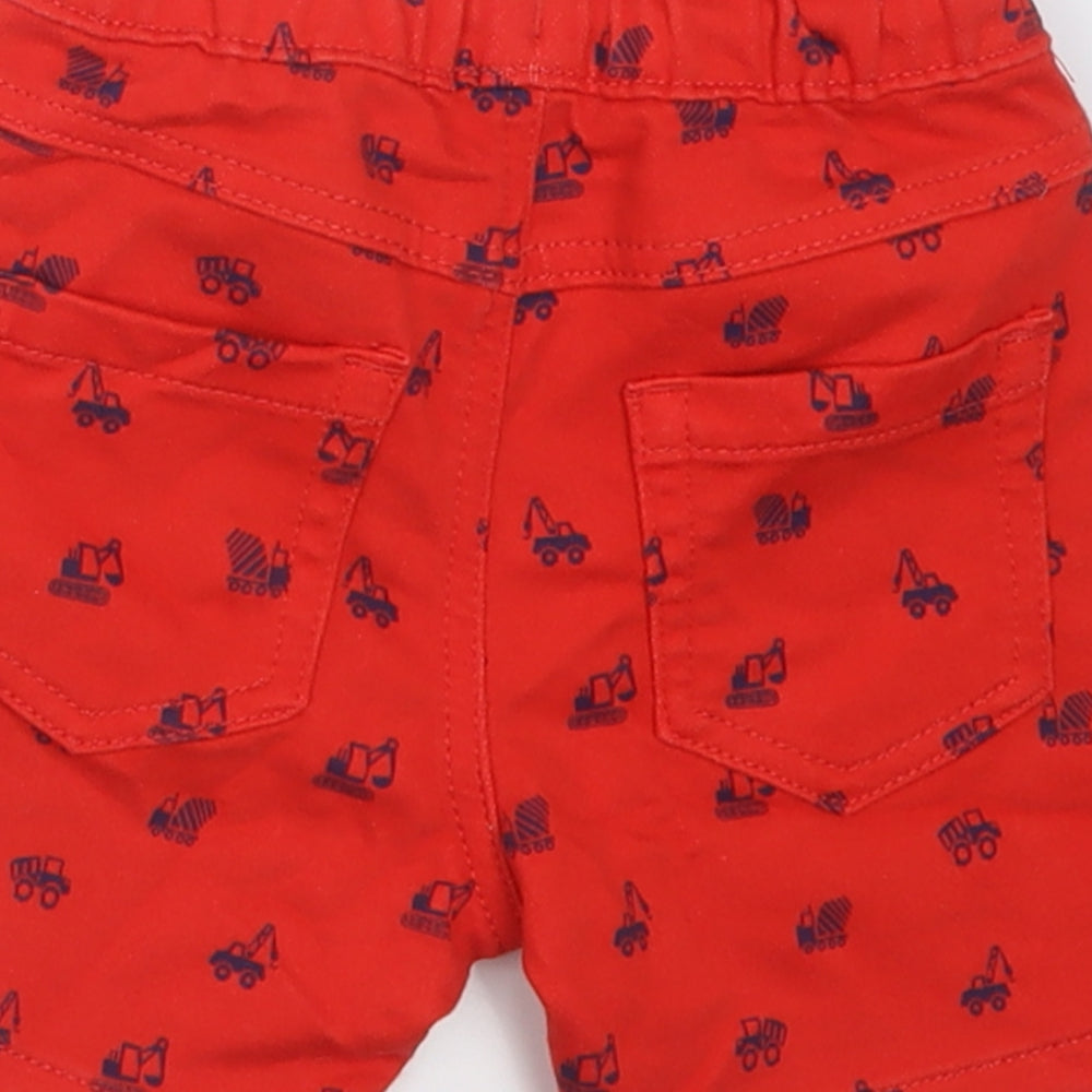 George Boys Red Geometric Cotton Bermuda Shorts Size 2 Years Regular Tie - trucks