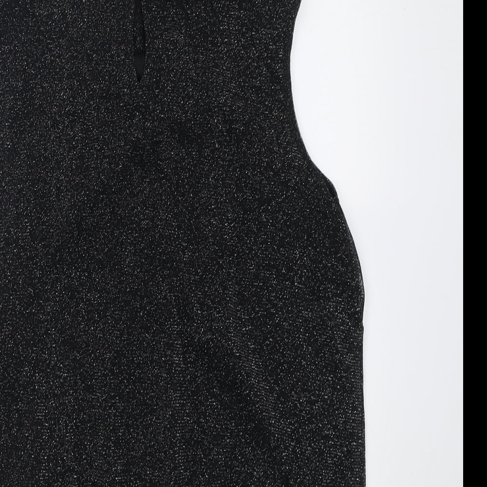 Debenhams Womens Black Nylon Basic Tank Size 12 Roll Neck